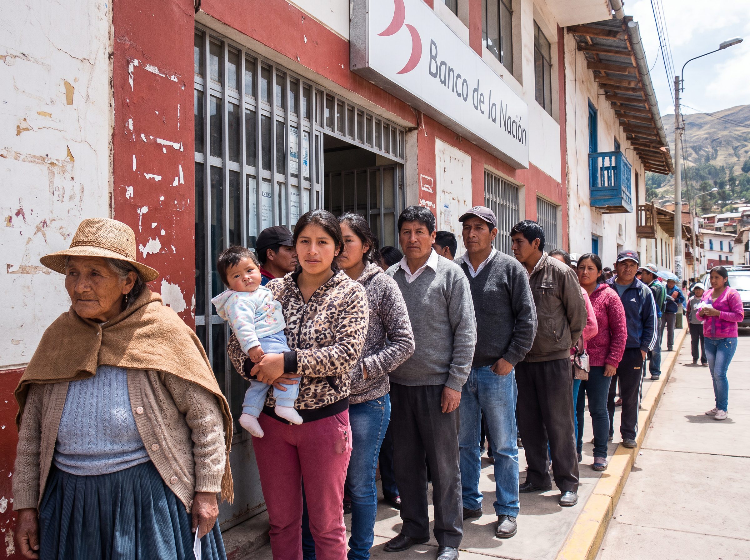 Beneficiarios de los Programas Sociales MIDIS cobrando en el Banco de la Nación