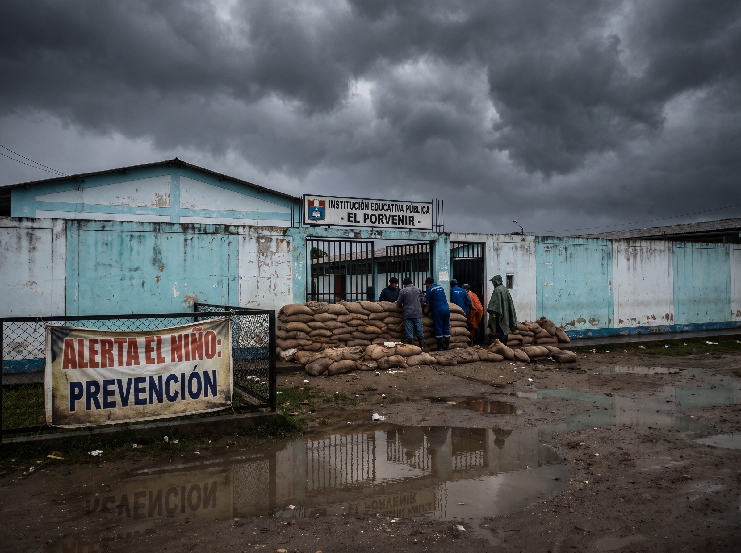 Colegio preparándose para lluvias intensas a causa de El Niño, principal motivo del cierre escolar Piura.