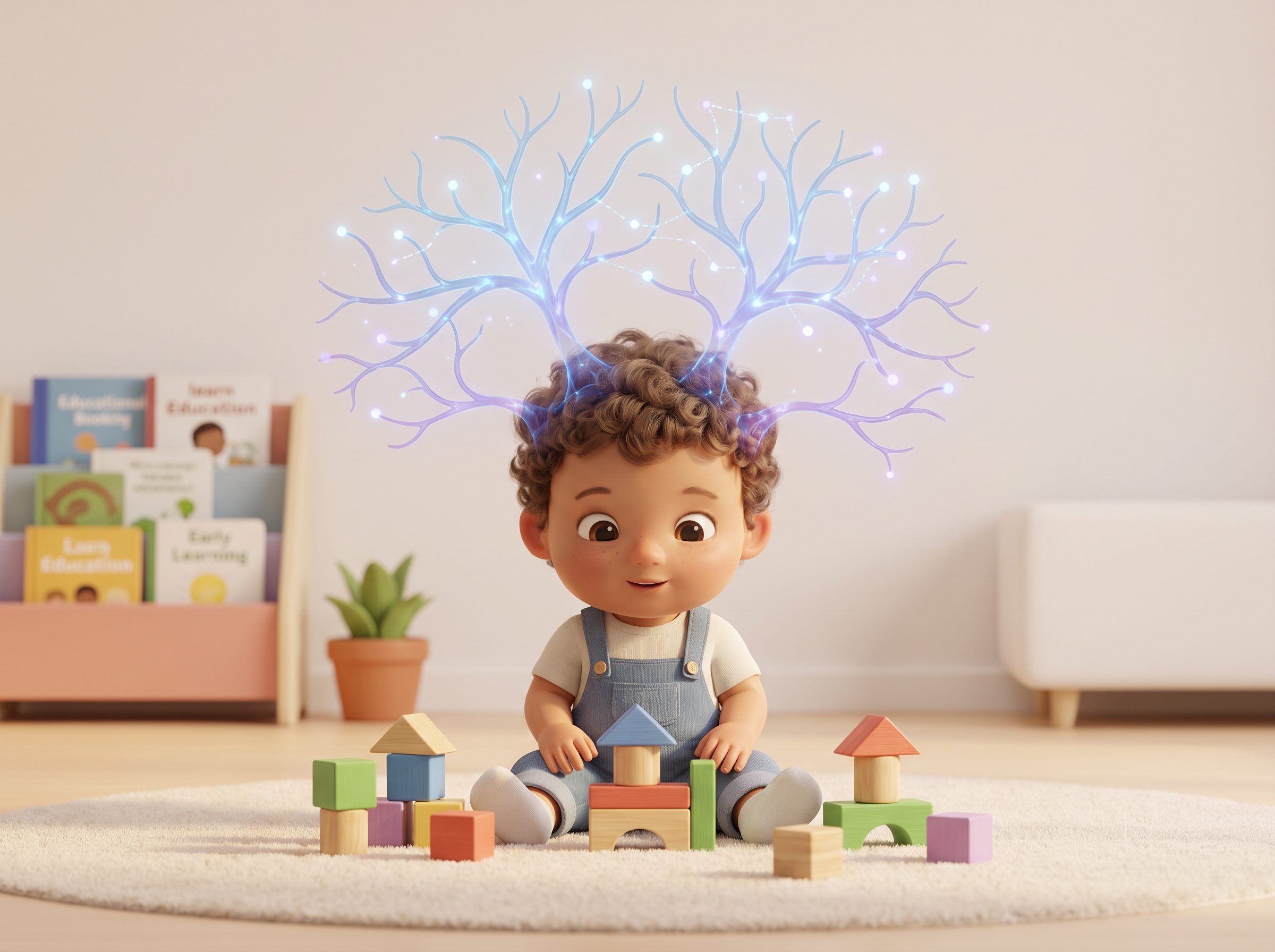 Ilustración sobre el desarrollo cerebral infantil y la atención temprana niños alto riesgo.